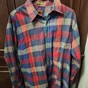 RED PLAID LONG SLEEVE, LARGE, NEVER BEEN WORN